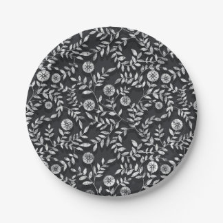Elegant Chalkboard Floral Pattern Paper Plate