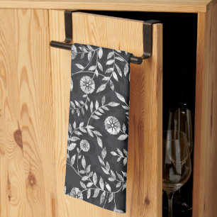 Elegant Chalkboard Floral Pattern Tea Towel