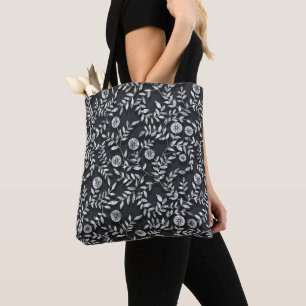 Elegant Chalkboard Floral Pattern Tote Bag