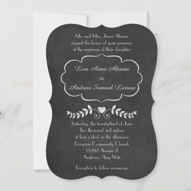 Elegant Chalkboard Formal Wedding Invitation (Front)