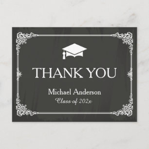 Elegant Chalkboard Grad Cap Graduation Thank You Postcard