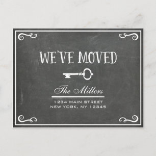 Elegant Chalkboard Key Moving Announcement Postcard