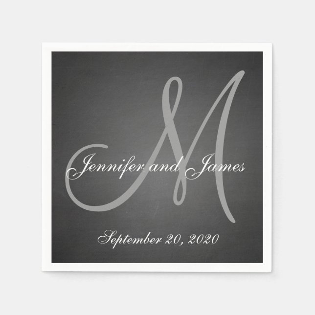Elegant Chalkboard Monogram Paper Napkins (Front)