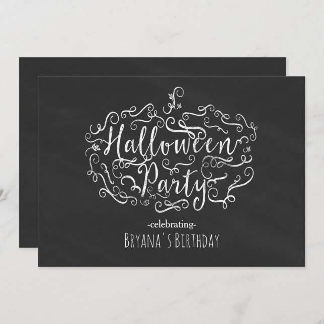 Elegant Chalkboard Pumpkin Halloween Invitations (Front/Back)