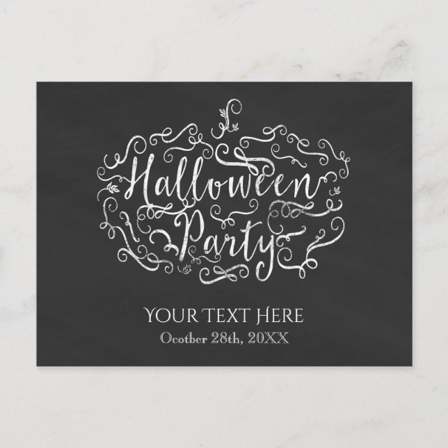 Elegant Chalkboard Pumpkin Halloween Party Invitation Postcard (Front)