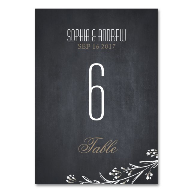 Elegant chalkboard rustic wedding table number (Front)