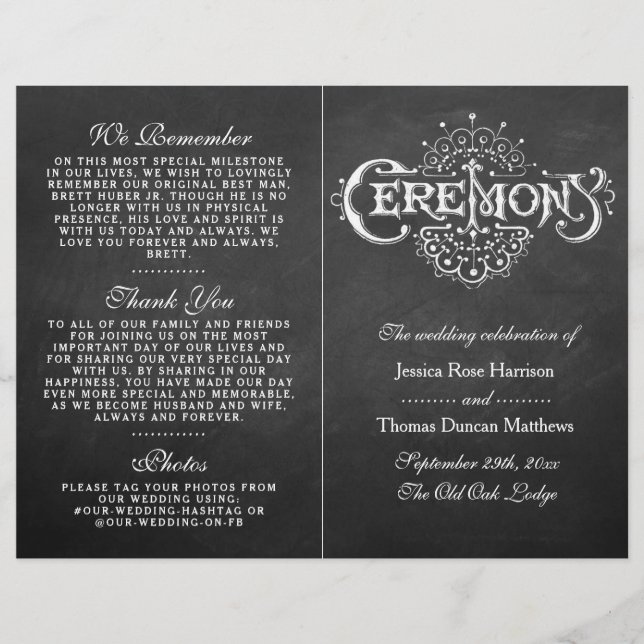 Elegant Chalkboard Wedding Ceremony Programs (Front)