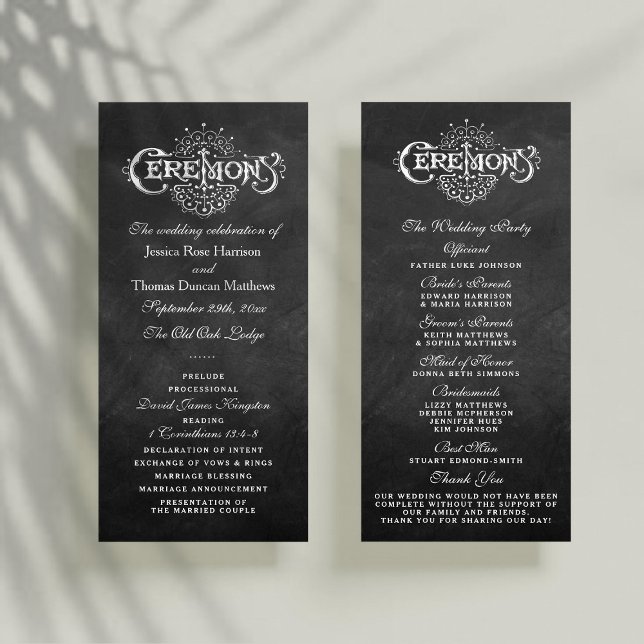 Elegant Chalkboard Wedding Ceremony Programs Rack Card (Creator Uploaded)