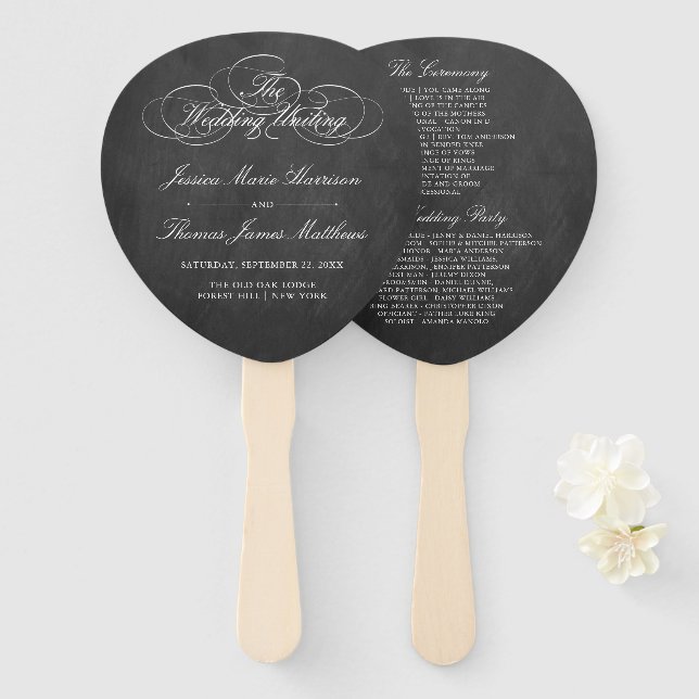 Elegant Chalkboard Wedding Program Template Hand Fan (Front and Back)