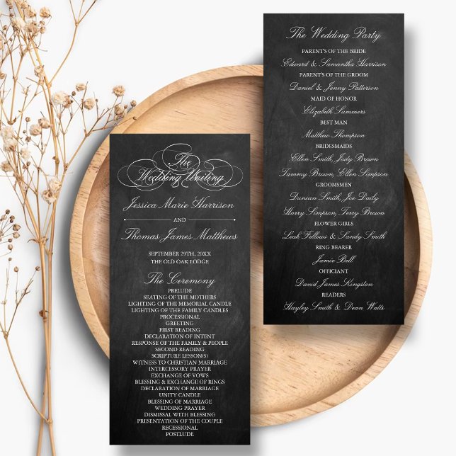 Elegant Chalkboard Wedding Program Template Rack Card (Creator Uploaded)