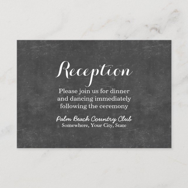 Elegant Chalkboard Wedding Reception Enclosure Card (Front)
