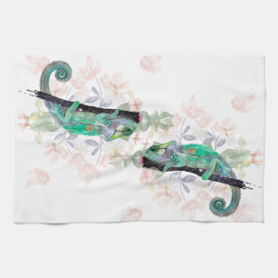 Elegant Chameleon Painted Kitchen Towels