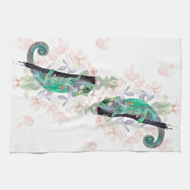 Elegant Chameleon Painted Kitchen Towels (Horizontal)