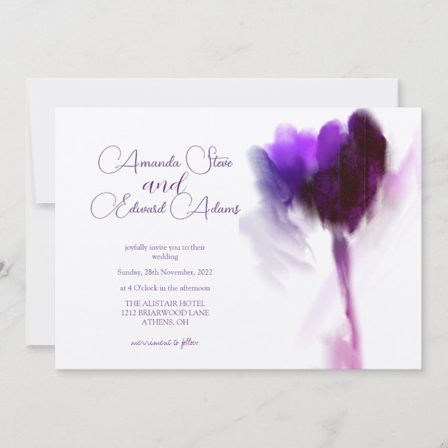 Elegant Champagn Violet Tulip Photo Wedding Invitation (Front)