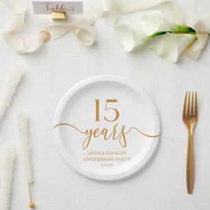Elegant Champagne 15th Wedding Anniversary Paper Plate