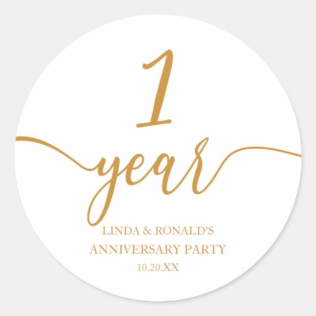Elegant Champagne 1st Wedding Anniversary Classic Round Sticker (Front)