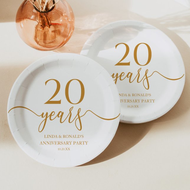 Elegant Champagne 20th Wedding Anniversary Paper Plate (Creator Uploaded)