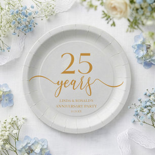 Elegant Champagne 25th Wedding Anniversary Paper Plate