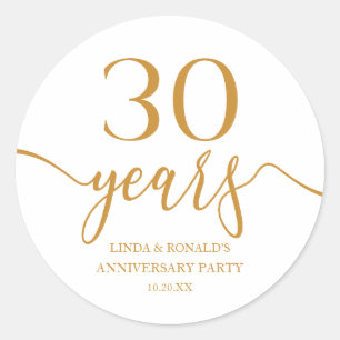 Elegant Champagne 30th Wedding Anniversary Classic Round Sticker