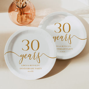 Elegant Champagne 30th Wedding Anniversary Paper Plate