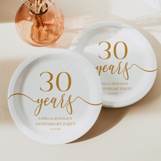 Elegant Champagne 30th Wedding Anniversary Paper Plate (Creator Uploaded)