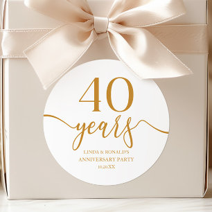 Elegant Champagne 40th Wedding Anniversary Classic Round Sticker