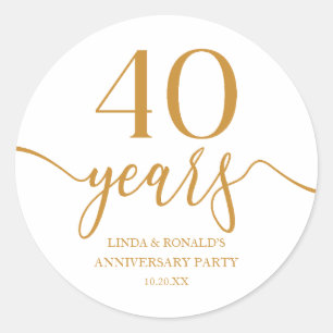 Elegant Champagne 40th Wedding Anniversary Classic Round Sticker
