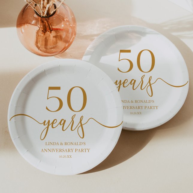 Elegant Champagne 50th Wedding Anniversary Paper Plate (Creator Uploaded)