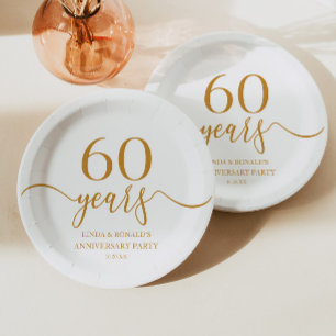 Elegant Champagne 60th Wedding Anniversary Paper Plate