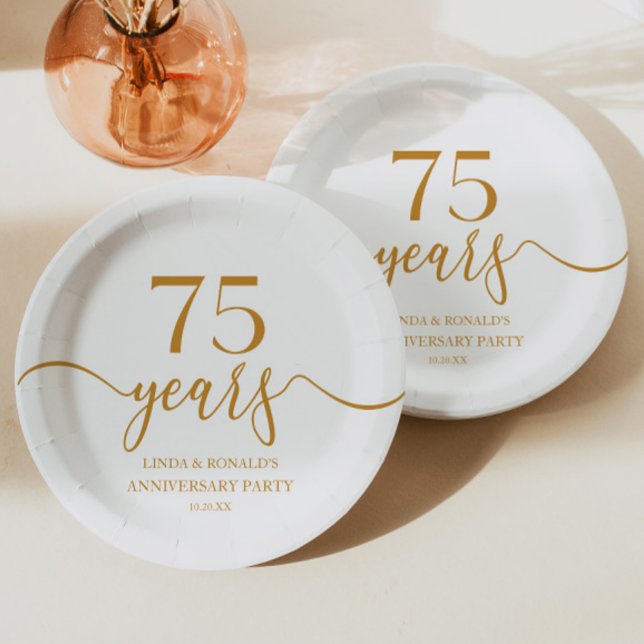 Elegant Champagne 75th Wedding Anniversary Paper Plate (Creator Uploaded)