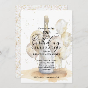 Elegant Champagne and Balloons Birthday Invitation