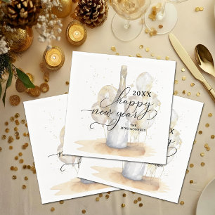 Elegant Champagne and Balloons Happy New Year Napkin
