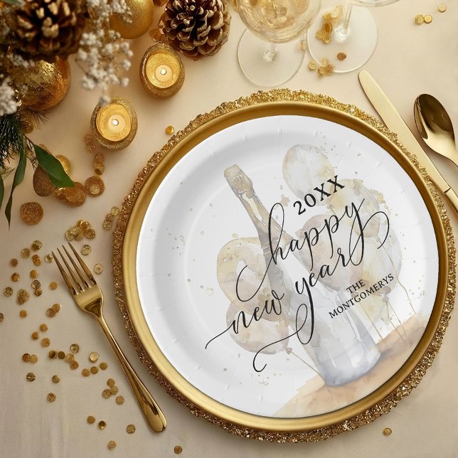 Elegant Champagne and Balloons Happy New Year Paper Plate (Elegant Champagne and Balloons Happy New Year Paper Plates)