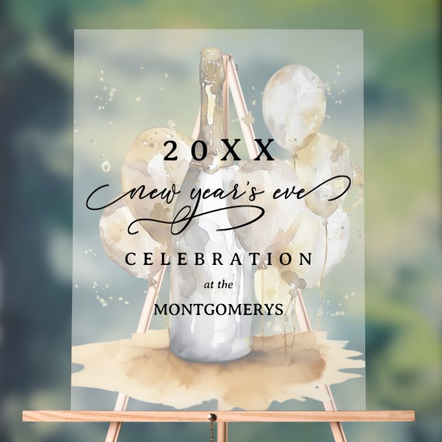 Elegant Champagne and Balloons New Year's Eve Acrylic Sign (Neutral)
