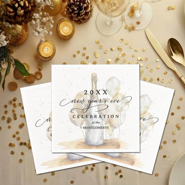 Elegant Champagne and Balloons New Year's Eve Napkin (Elegant Champagne and Balloons New Year's Eve Cocktail Napkins)