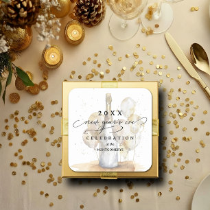 Elegant Champagne and Balloons New Year's Eve Square Sticker