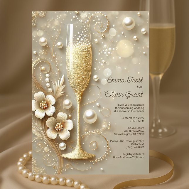 Elegant Champagne and Pearl Wedding Shower Invitation (Creator Uploaded)