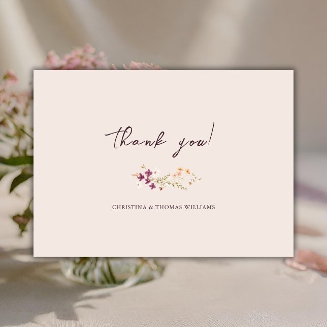 Elegant Champagne Boho Wildflower Wedding Thank You Card (Creator Uploaded)