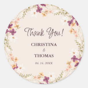 Elegant Champagne Boho Wildflowers Wedding Classic Round Sticker