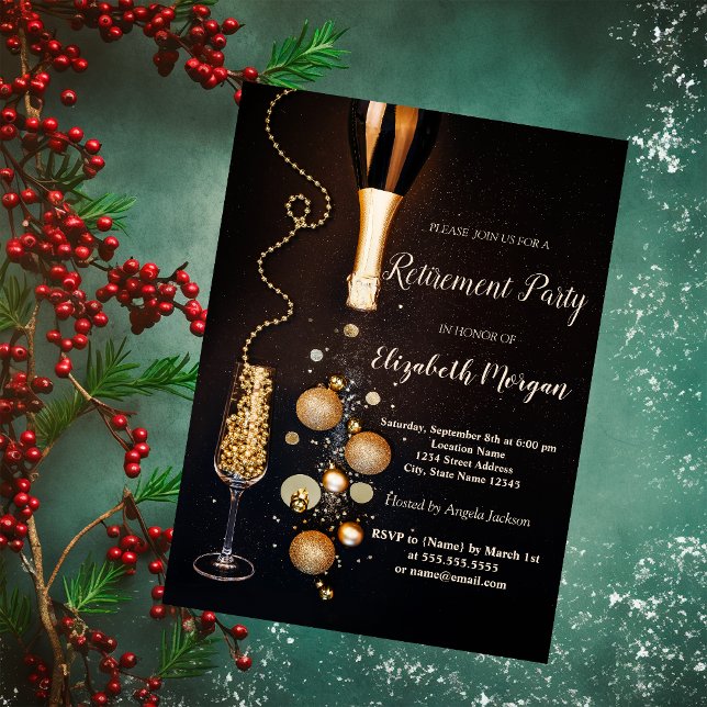 Elegant Champagne Bottle Glass Retirement  Invitation (Creator Uploaded)
