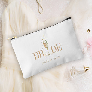 Elegant Champagne Bride Name Cosmetic Gift Accessory Pouch
