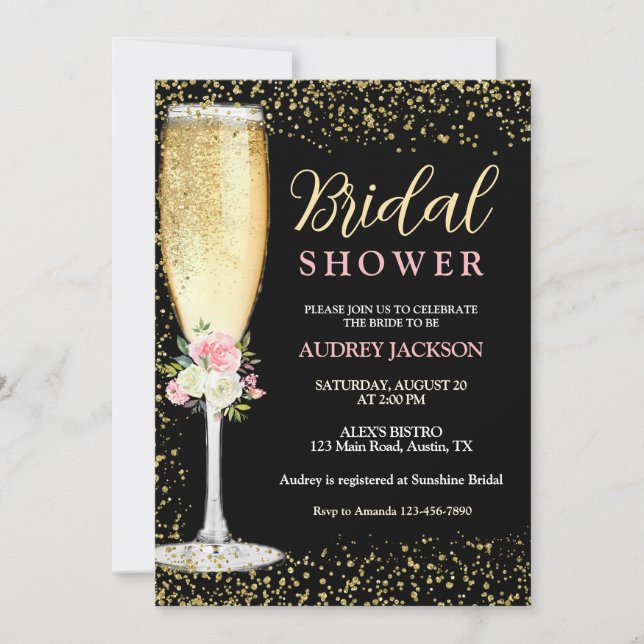 Elegant Champagne Brunch Floral Bridal Shower Invitation (Front)