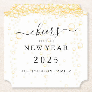 Elegant Champagne Bubbles New Year's Eve Paper Coaster