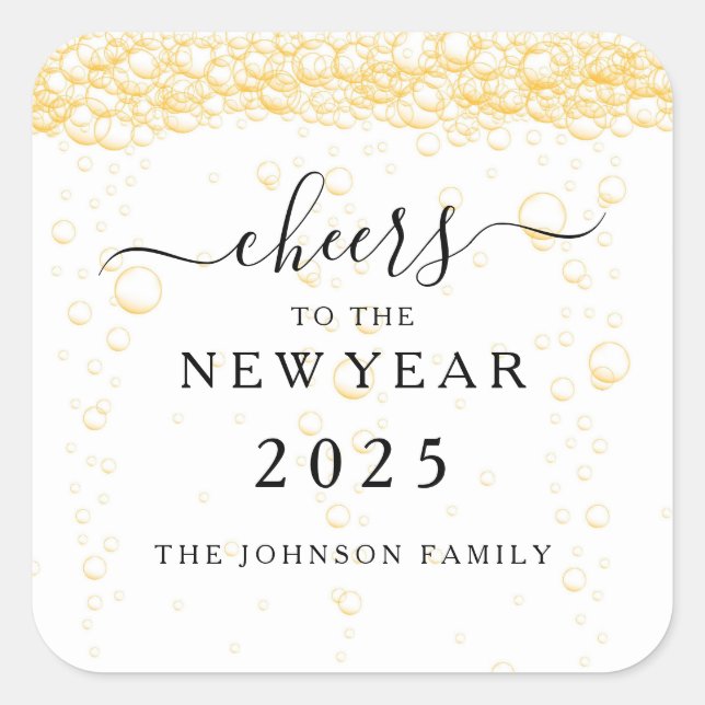 Elegant Champagne Cheers New Year's Eve 2025 Square Sticker (Front)