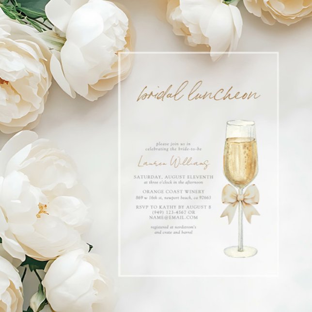 Elegant Champagne Chic Bow Script Bridal Luncheon Acrylic Invitations (Creator Uploaded)