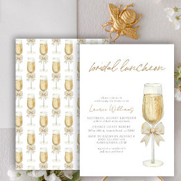 Elegant Champagne Chic Bow Script Bridal Luncheon Invitation
