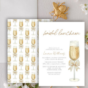 Elegant Champagne Chic Bow Script Bridal Luncheon Invitation