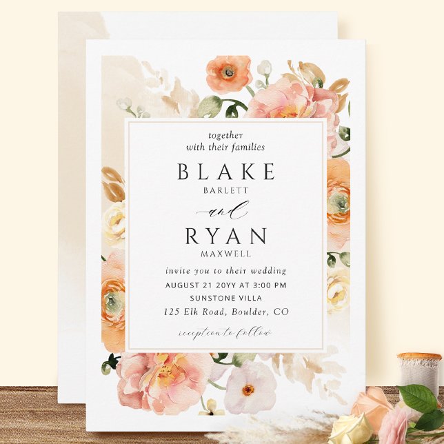 Elegant Champagne, Cream, Peach Botanical Wedding Invitation (Creator Uploaded)