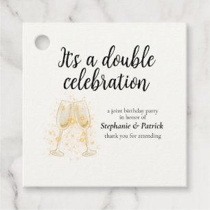 Elegant Champagne Double Celebration Joint Party Favour Tags