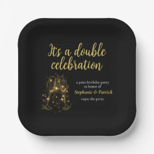 Elegant Champagne Double Celebration Joint Party Paper Plate